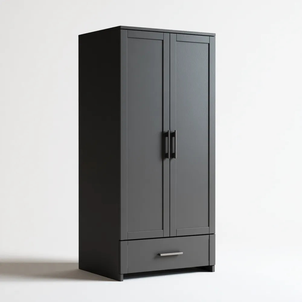 Wardrobe Matte Black Finish 180x80x50 cm - Modern Design