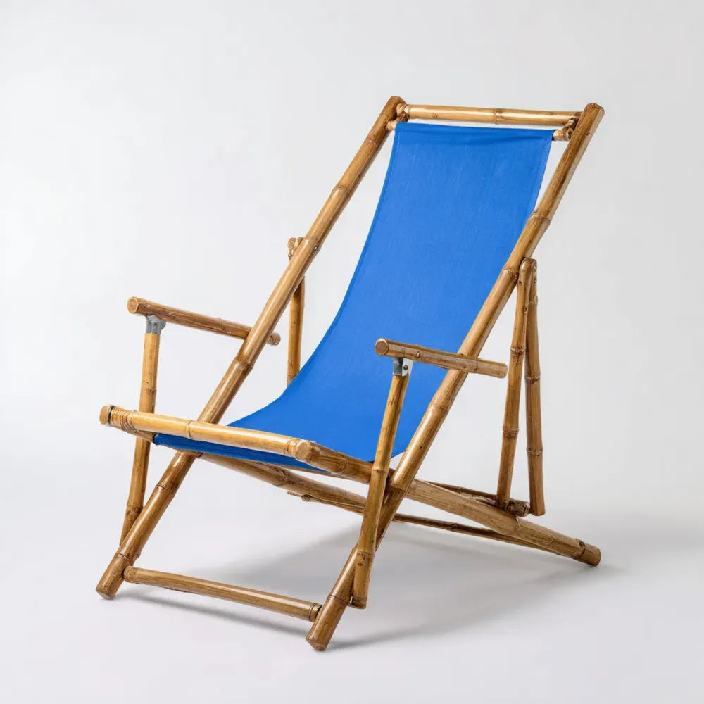 Bamboo Patio Lounge Chair 65x90x100 cm - Weather-Resistant Fabric - Blue