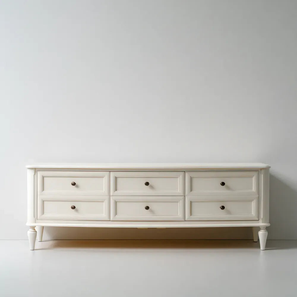 TV Stand Solid Wood 150x45x50 cm - Cream White - Classic Design