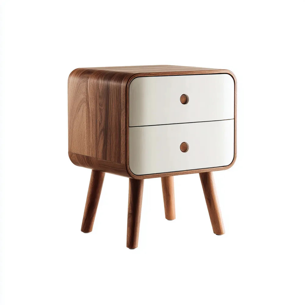 Bedside Table 40x30x55 cm - Wood and White - Mid-Century Modern