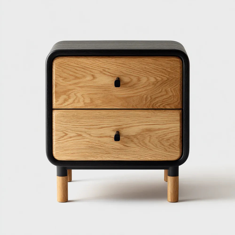 Bedside Table with Two Drawers - 45x35x60 cm - Oak/Black - Modern Design
