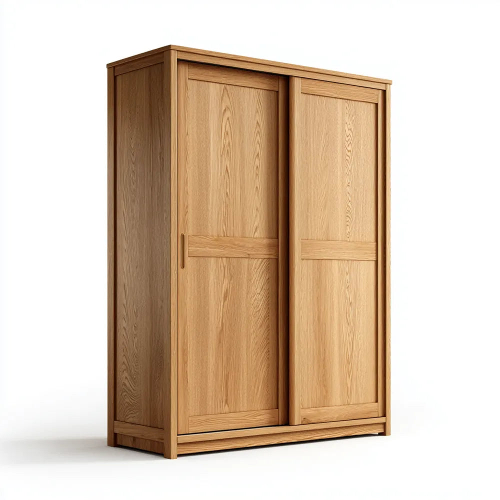 Wardrobe Solid Oak Wood Sliding Doors 200x60x220 cm - Natural Finish - Contemporary Style